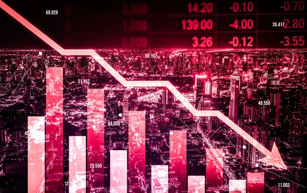 Stock Market Crash Declined Economic Graph Falling Digital Indicators Overlaps — Stockfoto