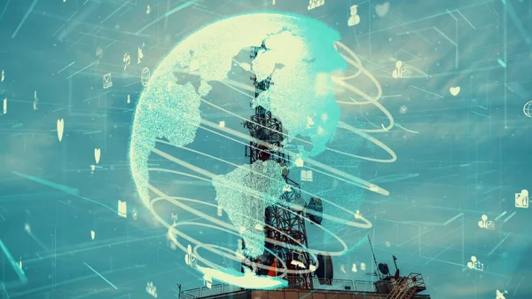 Távközlő Torony Grafikával Globális Üzleti Átalakulásról Kereskedelemről Kék Ellen Világméretű — Stock Fotó