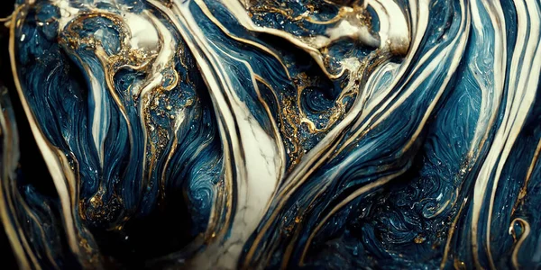Spectacular image of dark blue and white liquid ink churning together, with a realistic texture and great quality for abstract concept. Digital art 3D illustration.