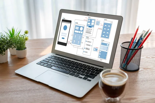 Model mobil uygulama ve web sitesi için UX UI tasarım süreci. Profesyonel uygulama geliştiricisi için kablo grafiğinin yaratıcı prototipi .