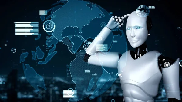 Future Financial Technology Controll Robot Huminoid Uses Machine Learning Artificial — Foto Stock