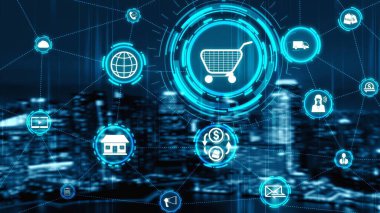 Omni channel technology of online retail business approach. Multichannel marketing on social media network offer service of internet payment channel, online retail shopping and omni digital app