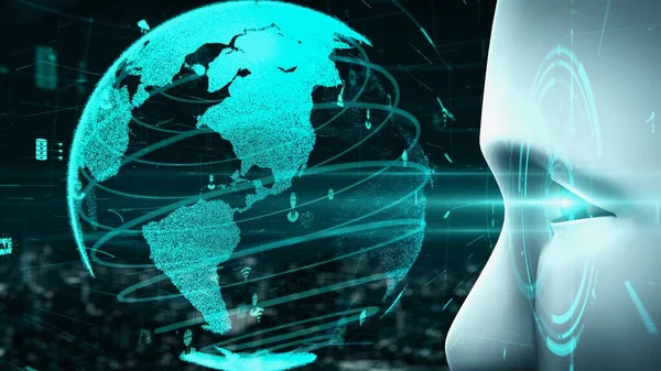 Futuristic robot artificial intelligence huminoid AI for industrial factory technology development and machine learning concept. robotic bionic science research for future of human life. 3D rendering.