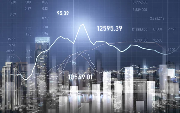 Stock Market Business Concept Financial Graphs Digital Indicators Modernistic Urban — Stockfoto