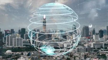 Akıllı şehirde küresel bağlantı ve internet ağı değişikliği. Gelecekteki kablosuz dijital bağlantı ve sosyal medya ağı kavramı .