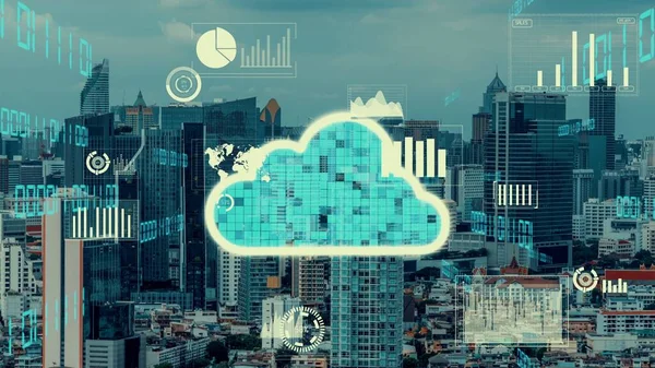 Cloud computing technology and online data storage for alteration data sharing . Computer connects to internet network server service for cloud data transfer shown in 3D futuristic graphic interface .