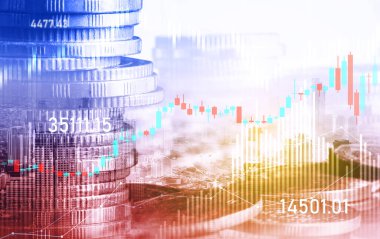 Finans ve para teknolojisi iş refahı ve varlık yönetimi kavramı. Yaratıcı grafik, refah karı elde etmek için değerli varlıklara yatırım yaparak ekonomi ve mali büyümeyi gösteriyor .