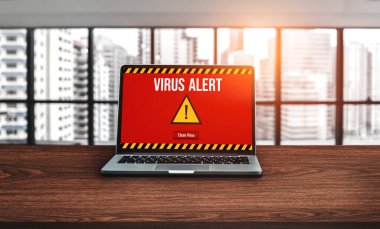 Bilgisayar ekranındaki virüs uyarısı mobil siber tehdit, hacker, bilgisayar virüsü ve kötü amaçlı yazılım tespit edildi