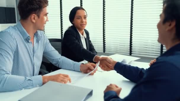 Commercial Contract Signed Competent People Various Ethnicities Shake Hands Trade — Stockvideo