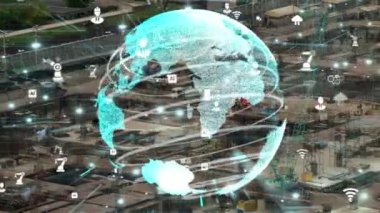 Otomasyon konseptini ve uzaktan kablosuz makine kontrolünü gösteren bir bilgisayar yazılımında fütüristik HUD kullanarak inşaat teknolojisi konsepti üzerinde değişiklik grafiği içeren konsept .