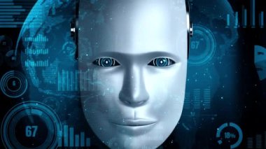 Future financial technology controll by AI robot huminoid uses machine learning and artificial intelligence to analyze business data and give advice on investment and trading decision . 3D rendering .