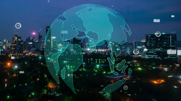 Akıllı Şehirde Küresel Bağlantı Internet Ağı Değişikliği Gelecekteki Kablosuz Dijital — Stok fotoğraf