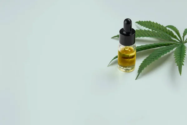 Cannabis Sativa Feuille Chanvre Avec Récipient Huile Cbd Avec Couvercle — Photo