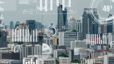 İş verileri analitik arayüzü akıllı şehrin üzerinde uçuyor ve iş zekasının geleceğini değiştiriyor. Stratejik plan için büyük verileri analiz etmek için bilgisayar yazılımı ve yapay zeka kullanılır .