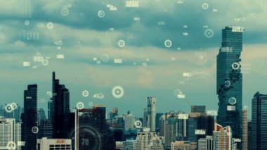 İş verileri analitik arayüzü akıllı şehrin üzerinde uçuyor ve iş zekasının geleceğini değiştiriyor. Stratejik plan için büyük verileri analiz etmek için bilgisayar yazılımı ve yapay zeka kullanılır .