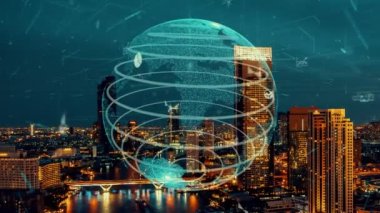 Akıllı şehirde küresel bağlantı ve internet ağı değişikliği. Gelecekteki kablosuz dijital bağlantı ve sosyal medya ağı kavramı .