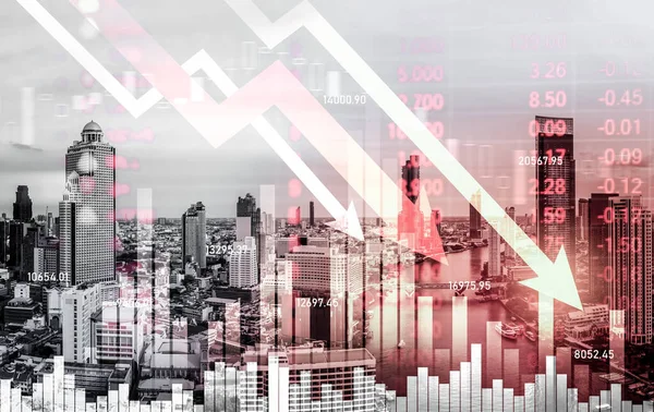 Economic Crisis Concept Shown Digital Indicators Graphs Falling Modernistic Urban — Stockfoto