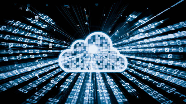 Облачный компьютер и онлайн-хранилище данных с молчаливым интеллектуальным программным обеспечением совместного использования. Концепция интеллектуальных цифровых преобразований и технологических сбоев, которые изменяют глобальные тенденции в новую информационную эру .