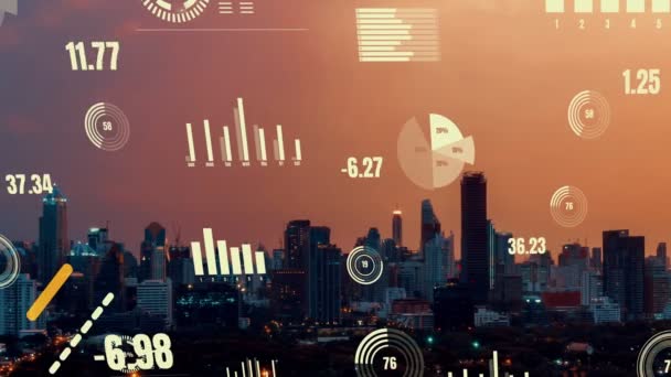 Interfaccia Analisi Dei Dati Aziendali Sorvola Smart City Mostrando Futuro — Video Stock