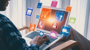 Omni channel technology of online retail business approach. Multichannel marketing on social media network offer service of internet payment channel, online retail shopping and omni digital app