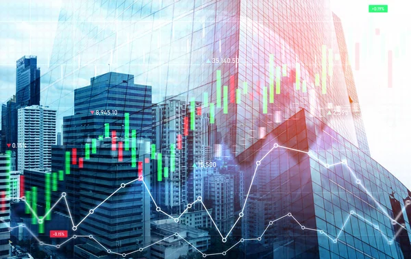 Stock Market Business Concept Financial Graphs Digital Indicators Modernistic Urban — Foto de Stock