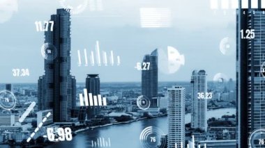 İş verileri analitik arayüzü akıllı şehrin üzerinde uçuyor ve iş zekasının geleceğini değiştiriyor. Stratejik plan için büyük verileri analiz etmek için bilgisayar yazılımı ve yapay zeka kullanılır .