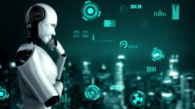 Futuristic robot artificial intelligence huminoid AI for industrial factory technology development and machine learning concept. robotic bionic science research for future of human life. 3D rendering.