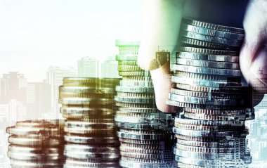Finans ve para teknolojisi iş refahı ve varlık yönetimi kavramı. Yaratıcı grafik, refah karı elde etmek için değerli varlıklara yatırım yaparak ekonomi ve mali büyümeyi gösteriyor .