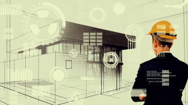 Şehir sivil planlama ve yaratıcı gayrimenkul geliştirme. Yaratıcı şehir binası tasarlamak için soyut şehir çizimine bakan mimar insanlar. Mimarlık hayali ve hırs konsepti.