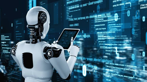 Futuristic Robot Artificial Intelligence Huminoid Programming Coding Technology Development Machine — стоковое фото