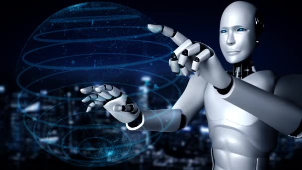 Futuristic Robot Artificial Intelligence Huminoid Transportation Analytic Technology Development Machine — 图库视频影像