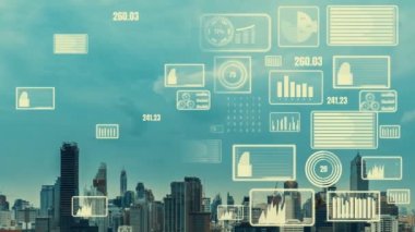 İş verileri analitik arayüzü akıllı şehrin üzerinde uçuyor ve iş zekasının geleceğini değiştiriyor. Stratejik plan için büyük verileri analiz etmek için bilgisayar yazılımı ve yapay zeka kullanılır .