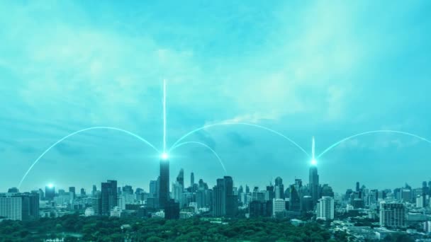 智能数字城市与连接网络互惠互利的城市景观 未来智能无线数字城市和社交媒体网络系统的概念 — 图库视频影像
