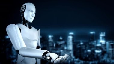 Futuristic robot artificial intelligence huminoid AI for industrial factory technology development and machine learning concept. robotic bionic science research for future of human life. 3D rendering.