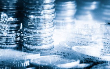 Finans ve para teknolojisi iş refahı ve varlık yönetimi kavramı. Yaratıcı grafik, refah karı elde etmek için değerli varlıklara yatırım yaparak ekonomi ve mali büyümeyi gösteriyor .