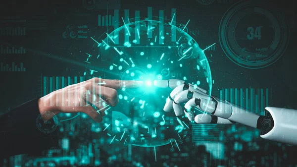 Futuristická Robotická Umělá Inteligence Osvětlující Vývoj Technologií Umělé Inteligence Koncepci — Stock fotografie