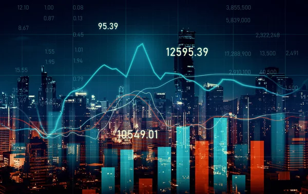 Background Financial Business Concept Digital Screen Financial Graphs Overlap Picture — ストック写真