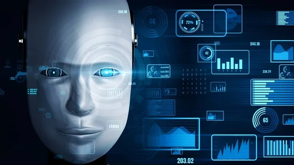 Future Financial Technology Controll Robot Huminoid Uses Machine Learning Artificial — Stock Photo, Image