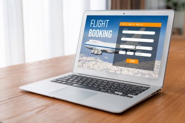 Online uçuş rezervasyon sitesi mod rezervasyon sistemi sağlar. Seyahat teknolojisi kavramı .