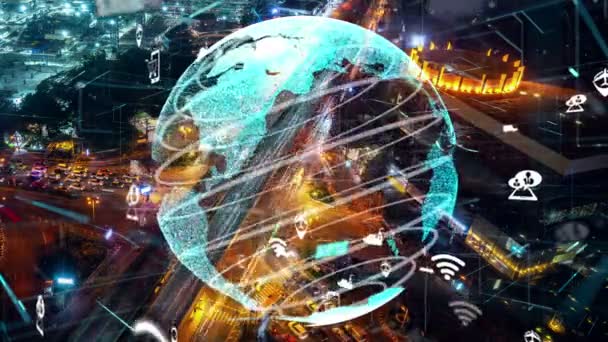 Концепція Зміни Технології Розумного Транспорту Майбутнього Контролю Дорожнього Руху Віртуальна — стокове відео
