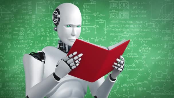 Renderowanie Robotów Hominoid Czytania Książki Rozwiązywanie Analizy Danych Matematycznych Koncepcji — Wideo stockowe