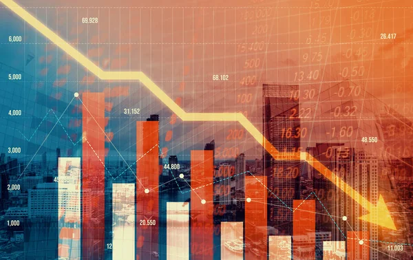 Economic Crisis Concept Shown Declining Graphs Digital Indicators Overlap Modernistic — Stock fotografie