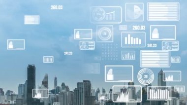 İş verileri analitik arayüzü akıllı şehrin üzerinde uçuyor ve iş zekasının geleceğini değiştiriyor. Stratejik plan için büyük verileri analiz etmek için bilgisayar yazılımı ve yapay zeka kullanılır .