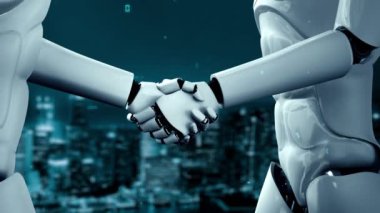 Futuristic robot artificial intelligence huminoid AI programming coding technology development and machine learning concept. Robotic bionic science research for future of human life. 3D rendering.