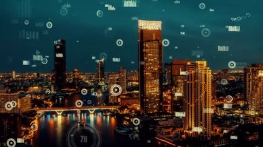 İş verileri analitik arayüzü akıllı şehrin üzerinde uçuyor ve iş zekasının geleceğini değiştiriyor. Stratejik plan için büyük verileri analiz etmek için bilgisayar yazılımı ve yapay zeka kullanılır .