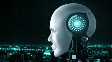 Internet connection controlled by AI robot huminoid and machine learning process to analyze data connectivity and cyber security . 3D rendering .