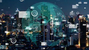 Akıllı şehirde küresel bağlantı ve internet ağı değişikliği. Gelecekteki kablosuz dijital bağlantı ve sosyal medya ağı kavramı .