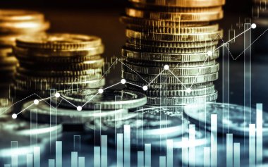 Finans ve para teknolojisi iş refahı ve varlık yönetimi kavramı. Yaratıcı grafik, refah karı elde etmek için değerli varlıklara yatırım yaparak ekonomi ve mali büyümeyi gösteriyor .