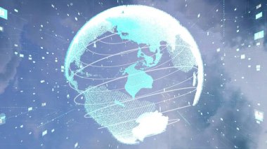 Küresel iş değişikliği ve e-ticaret kavramı. Mavi gökyüzü gelecekteki iş ağı ve iletişim grafiği .
