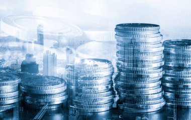 Finans ve para teknolojisi iş refahı ve varlık yönetimi kavramı. Yaratıcı grafik, refah karı elde etmek için değerli varlıklara yatırım yaparak ekonomi ve mali büyümeyi gösteriyor .